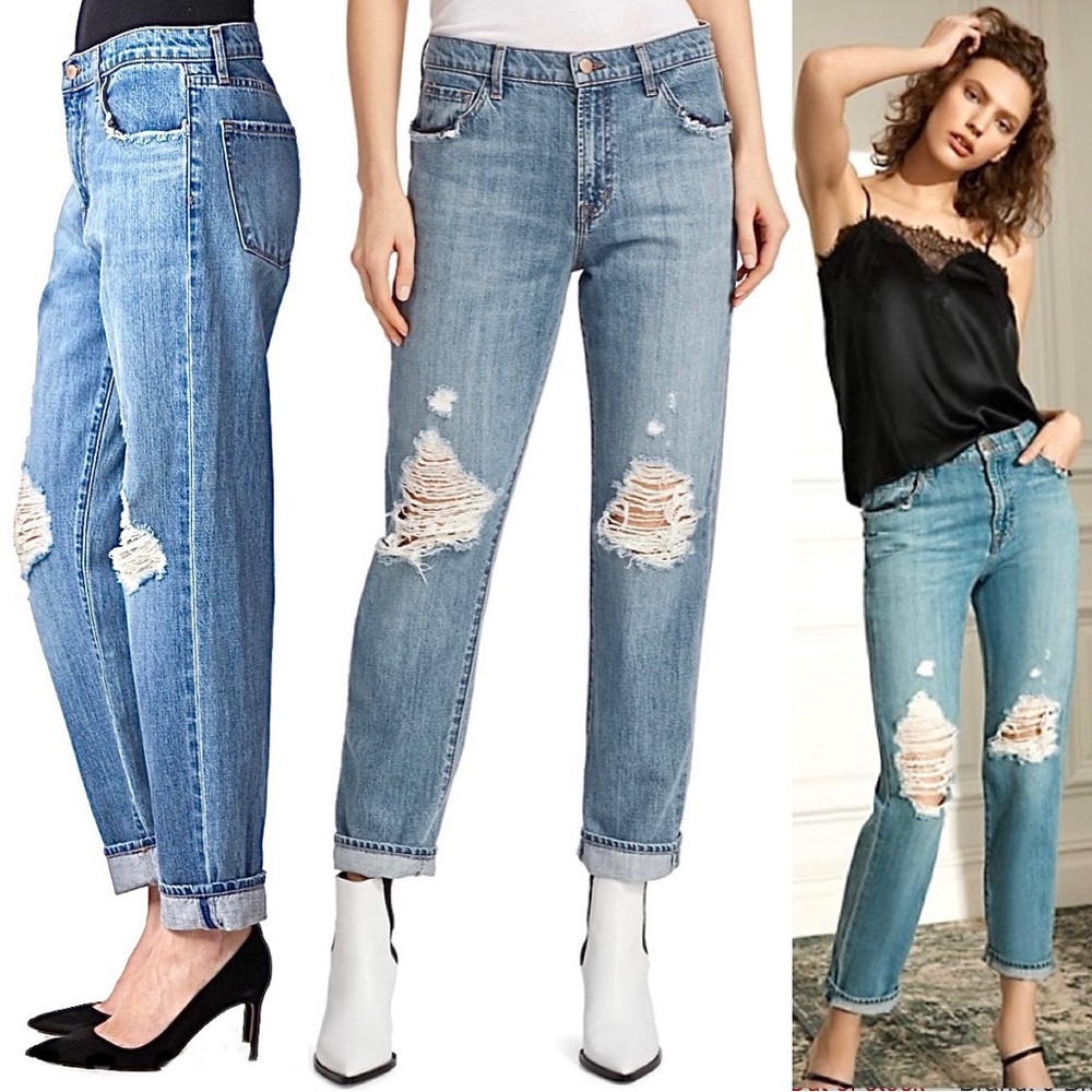 J BRAND Tate Boy Fit High Rise Straight Leg Boyfriend Jean Senska Denim Blue 24